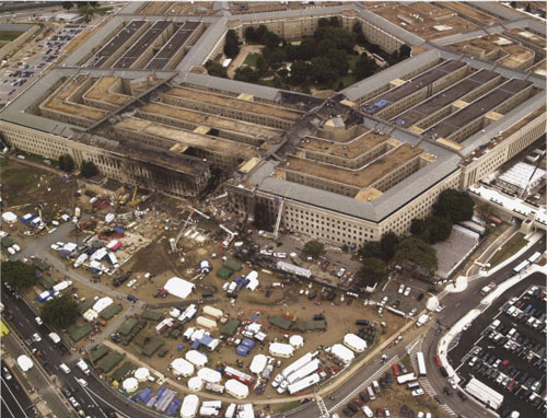 Aerial view of the Pentagon after the terrorist attack (Photo Courtesy of the Library of Virginia)